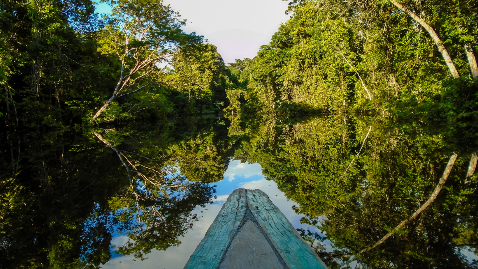 pirogue sur une rivière en Amazonie